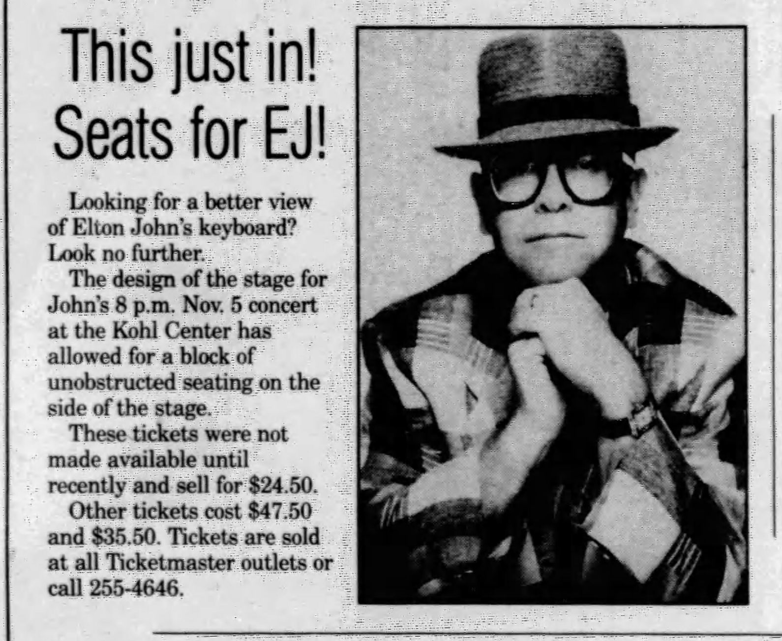 'This just in! Seats for EJ!'